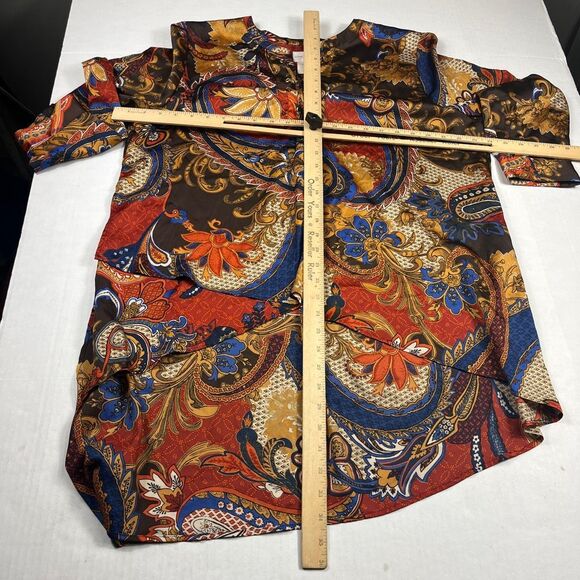 Chicos Asymmetrical Tunic Shirt Boho Colorful Long Sleeve Lace Up Top 3P XLP - Picture 5 of 11